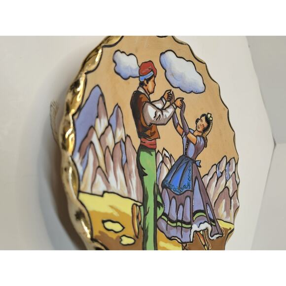 Antique Plate 1893-1923 Embossed "FOREIGN" on Back Old Folkart Dancing Couple - Picture 8 of 11